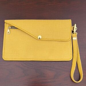 Handmade Yellow, Woven Grid Pattern, Leather Clutch, Detach Strap, Gold Hardware